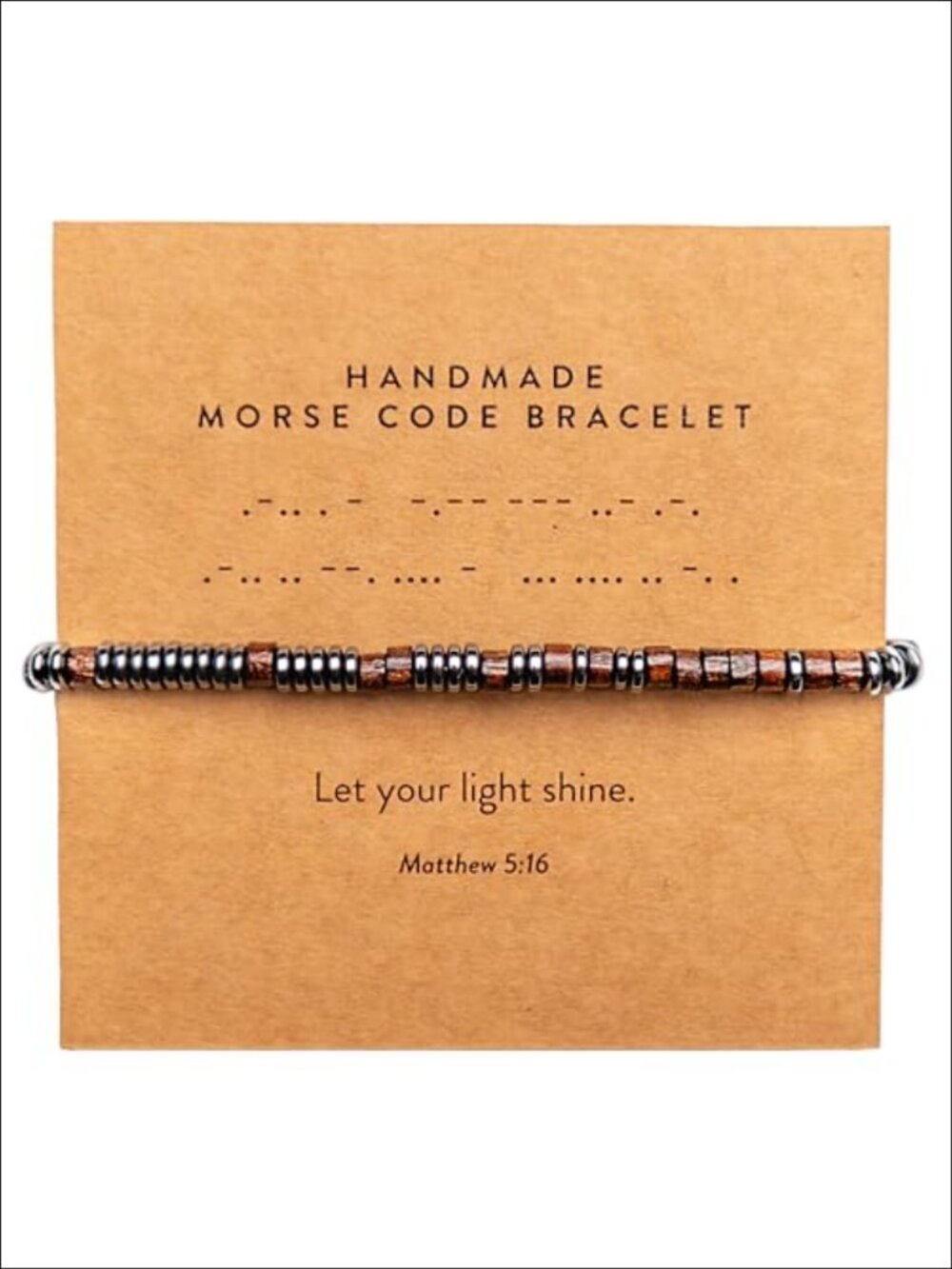 Handmade Wood & Hematite Morse Code Bracelet Adjustable Christian Gift
